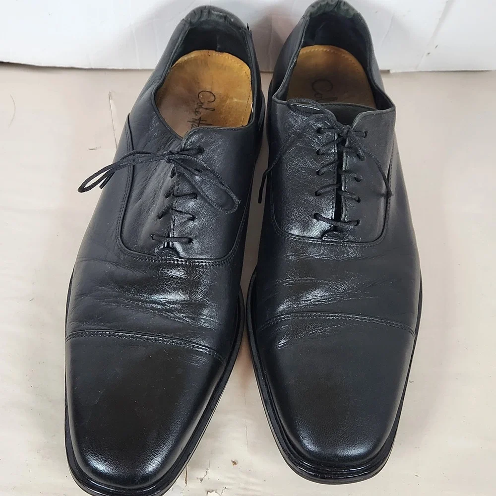 COLE HAAN Mens Dress Shoes Soft Black Leather Lace Up Plain Toe Oxfords Size 13M